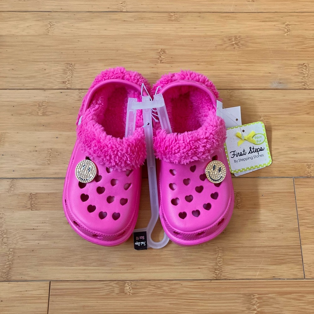 NWT Girls Size 10 Toddler Pink Smiley Face Clogs Slip On Shoes